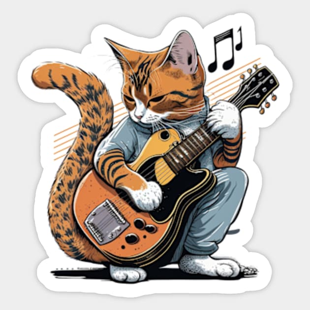 Cat Playing Guitar Vintage Cat Playing Guitar Sticker TeePublic
